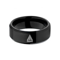 couples band with engraving – black tungsten a frame cabin wedding band