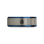 personalized rings for him – black & blue & gray tungsten fern leaf wedding band