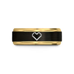 personalized rings for men – black & gold tungsten pixel heart wedding band