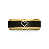 personalized rings for men – black & gold tungsten pixel heart wedding band