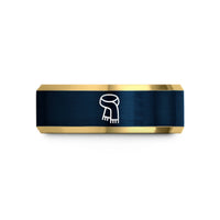 engraved rings for couples – gold & blue tungsten scarf wedding band