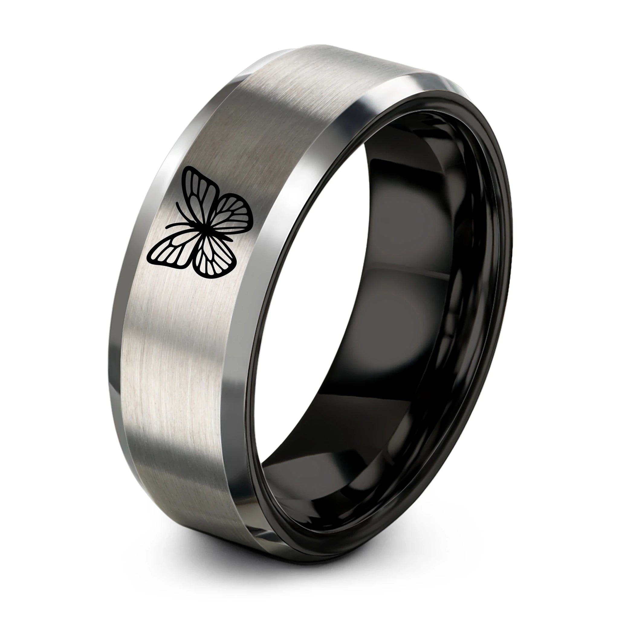 First Wedding Gift Anniversaries – black & grey tungsten wing pair ring