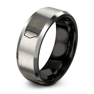 Alberta – Tungsten Wedding Band, 8 mm, Black, Silver Comfort-Fit Unisex