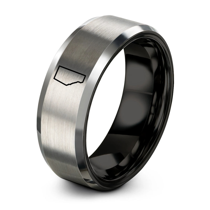 Alberta – Tungsten Wedding Band, 8 mm, Black, Silver Comfort-Fit Unisex
