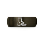 engraved rings for couples – gunmetal & black tungsten combat boots wedding band