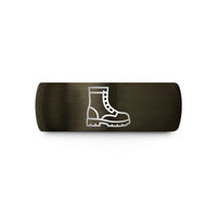 engraved rings for couples – gunmetal & black tungsten combat boots wedding band