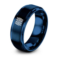 First Wedding Gift Anniversary – blue tungsten phospholipid bilayer icon ring