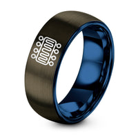 First Wedding Gift Anniversary – gunmetal & blue tungsten phospholipid bilayer icon ring