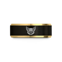 best anniversary present ideas – black & gold tungsten piano wreath wedding band