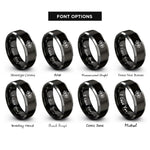 font options for inside engraving on black & silver first words rings