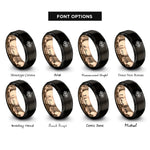 font options for inside engraving on black & rose gold first words rings