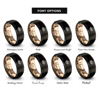 font options for inside engraving on black & rose gold first words rings