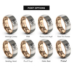 font options for inside engraving on rose gold & grey first words rings