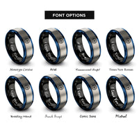 font options for inside engraving on black & blue & grey fish border rings