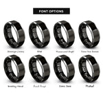 font options for inside engraving on black & silver fish spatula rings