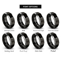 font options for inside engraving on black & silver fish spatula rings