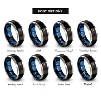 font options for inside engraving on black & blue & grey fish surfboard wave rings