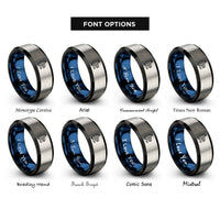 font options for inside engraving on black & blue & silver fish surfboard wave rings
