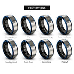 font options for inside engraving on black & blue & gray fish surfboard wave rings