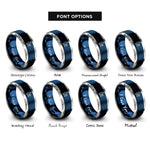 font options for inside engraving on blue & grey fish surfboard wave rings
