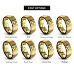 font options for inside engraving on black & gold fish tag halo rings