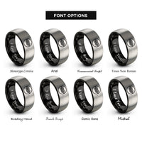 font options for inside engraving on black & gray fishermans knot rings