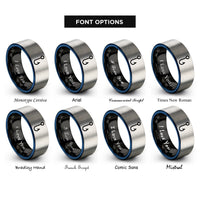 font options for inside engraving on black & blue & grey fishing hook rings
