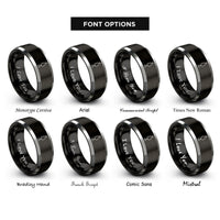 font options for inside engraving on black & silver fishing lure spoon rings