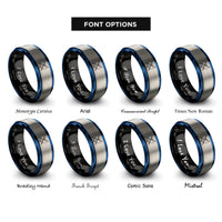font options for inside engraving on black & blue & gray fishing rods rings