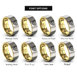 font options for inside engraving on gold & gray flag heart rings