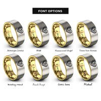 font options for inside engraving on gold & gray flag heart rings