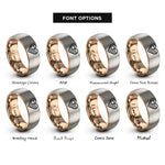 font options for inside engraving on rose gold & grey flag heart rings
