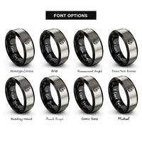 font options for inside engraving on black & grey flame rings