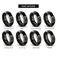 font options for inside engraving on black & grey flame cross rings