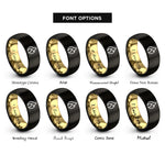 font options for inside engraving on black & gold flame icon rings