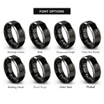 font options for inside engraving on black & gray flaming heart rings