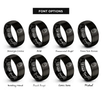 font options for inside engraving on black flaming heart rings
