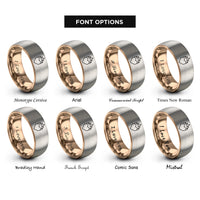 font options for inside engraving on rose gold & gray flaming heart rings