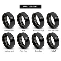 font options for inside engraving on black flaming wheel rings