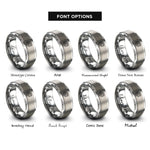 font options for inside engraving on silver flaming wheel rings