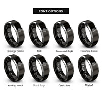 font options for inside engraving on black & gray flammable hazard rings