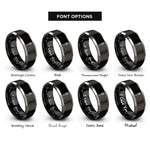font options for inside engraving on black & silver flare stick rings