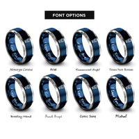 font options for inside engraving on blue & silver flash speedlight rings