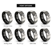 font options for inside engraving on black & silver flat symbol rings