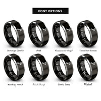 font options for inside engraving on black & silver flat symbol rings