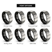 font options for inside engraving on black & silver flemish giant rings