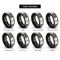 font options for inside engraving on black & silver flemish giant rings