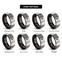 font options for inside engraving on black & silver fleur de lis cross rings
