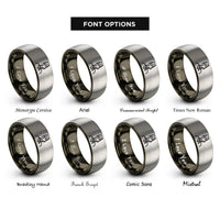 font options for inside engraving on gunmetal & silver flight attendant silhouette rings