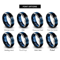 font options for inside engraving on blue & silver flight path rings